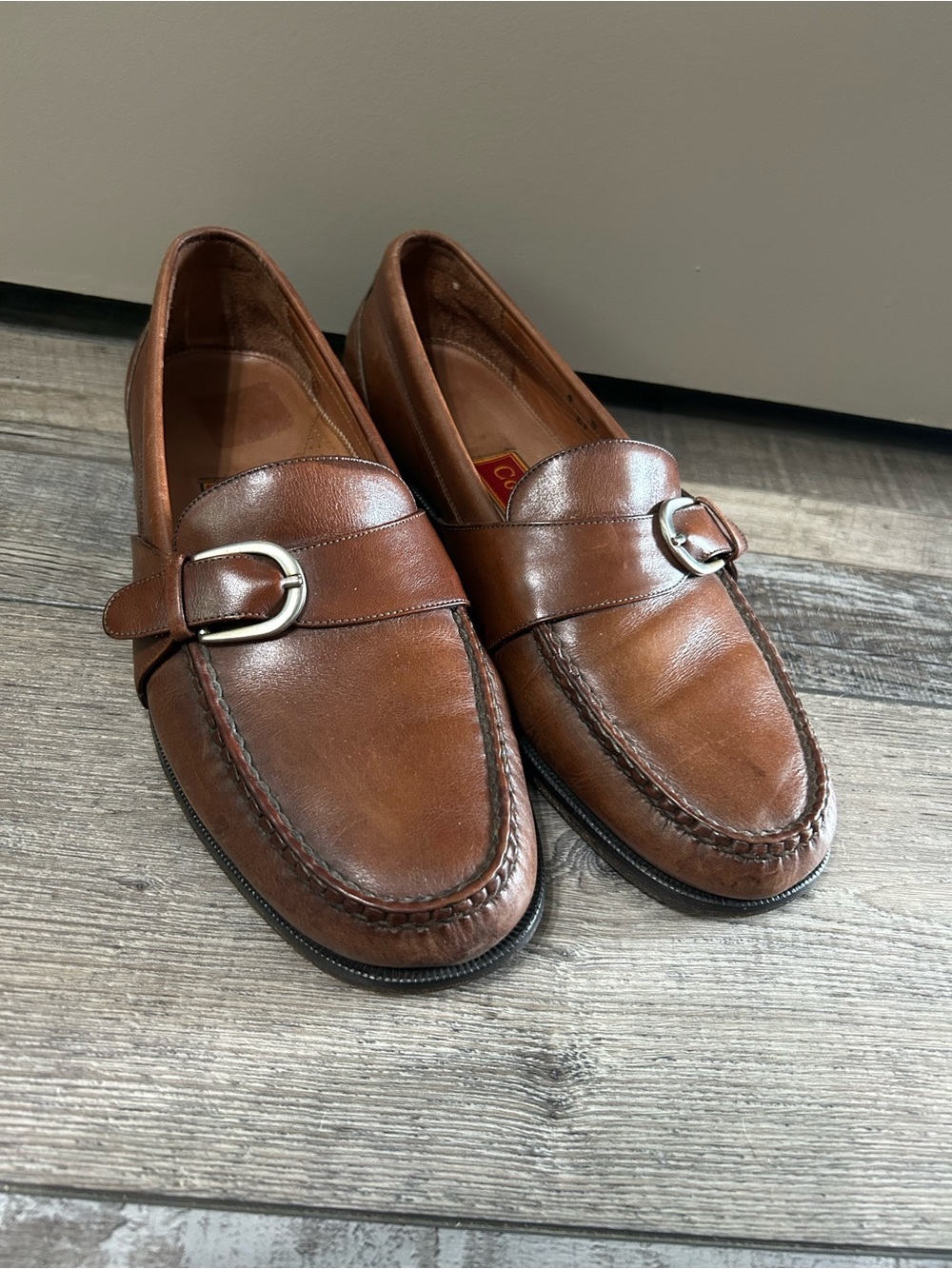 Vintage Cole Haan City  Brown Leather Slip-On Loafers with Silver Buckle